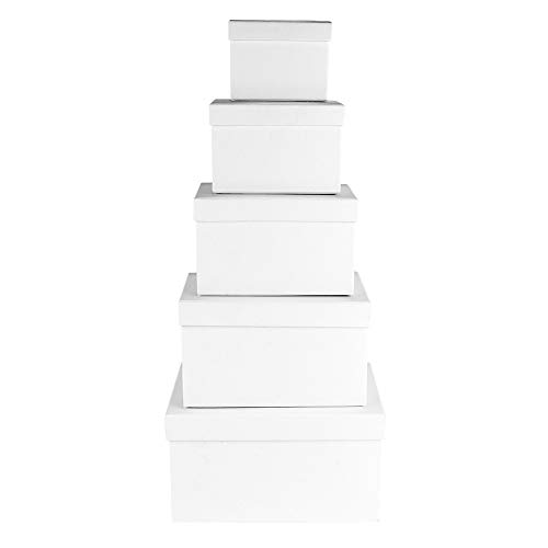 Ideen mit Herz Cajas de regalo con tapa, juego de 5, 5 tamaños diferentes, encastradas, grandes y pequeñas, de cartón resistente, ideal para cumpleaños y bodas, rectangulares, de 8 a 18 cm
