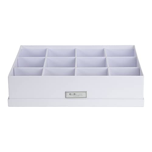 Bigso Box of Sweden Organizador de accesorios de tablero de fibras y papel – Caja de almacenamiento con tapa para diversos artículos – Caja con compartimentos (12 en total) – blanco