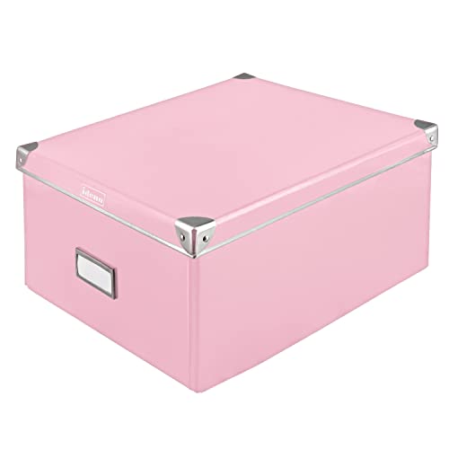 Idena 11010 - Caja de almacenamiento de cartón resistente, tapa con bordes reforzados de metal, caja multiuso de color rosa con campo de etiquetado, para el orden en el hogar, la oficina y el estudio