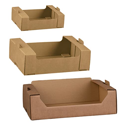 MAQA 5 uds Caja de cartón para cestas, Cajas de Frutas, Cesta de Regalo vacía, Caja de Papel, Bandeja marrón Rectangular 32x22x10 cm