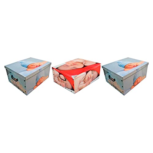 AC – Pack de 3 Cajas de cartón plegable - Caja de almacenaje - Organizador de espacios, plegable, con tapa – Diseño de bebé (Surtido) - 50 x 40 x 25 cm