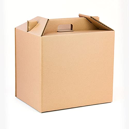 ONLY BOXES Pack 4 cajas con asas para botellas y lotes de navidad Color Marrón, Estuche cesta capacidad 12 botellas o regalos, Muy resistente a golpes, Cartón reciclado