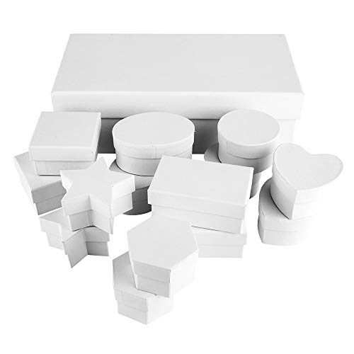 Ideen mit Herz Cajas de regalo con tapa, cajas de cartón, 15 unidades, diferentes formas: Estrella, corazón, redondo, ovalado, rectangular, de cartón resistente, color blanco