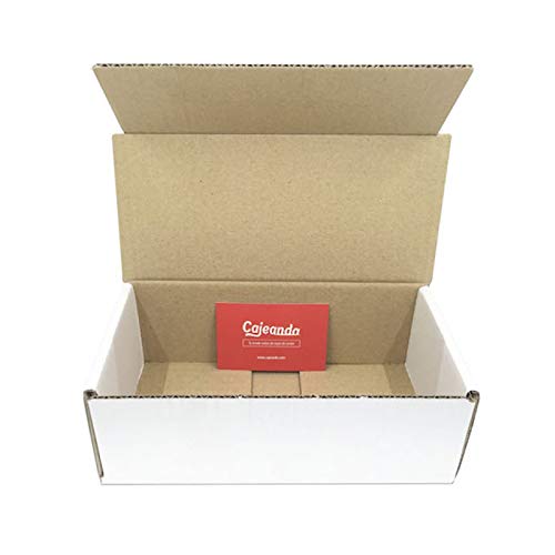 Cajeando | Pack de 50 Cajas de Cartón Automontables | Tamaño 21 x 10 x 7 cm | Canal Simple y Color Blanco | Para Mudanzas y Envíos | VARIOS PACKS | Fabricadas en España