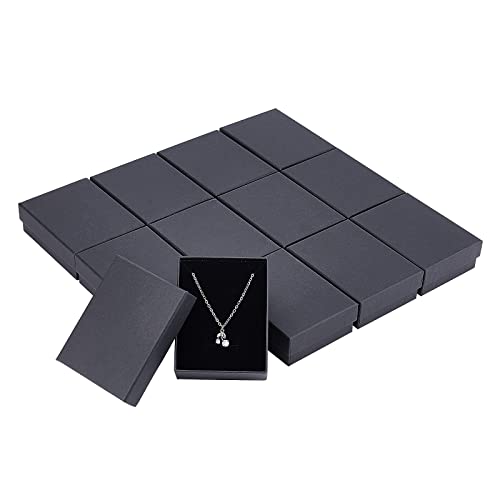 FASHEWELRY 12 cajas de regalo pequeñas de 9 x 7 cm, cajas de cartón negro para joyas, pulseras, estuche de regalo