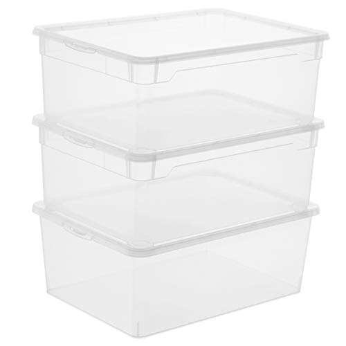 Rotho Clear Juego de 3 cajas de almacenamiento de 10l con tapa, Plástico (PP) sin BPA, transparente, 3 x 10l (36.0 x 26.0 x 14.0 cm)