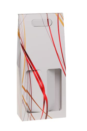 LUDI VIN 28365 - Caja de cartón con 2 Botellas con Ventana, decoración de volutas, Color Rojo