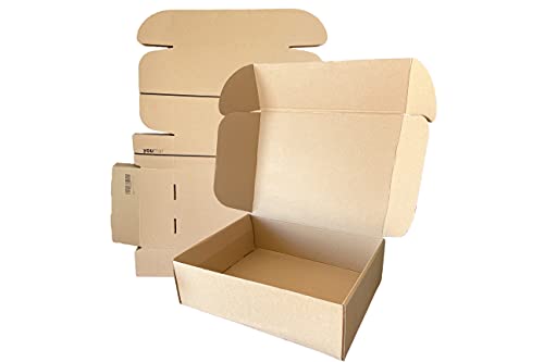 Youmar Solutions - Pack 25 Cajas Carton Envios (Talla M ) Kraft Automontables para Ecommerce y postal, Pequeña 25x18x8cm