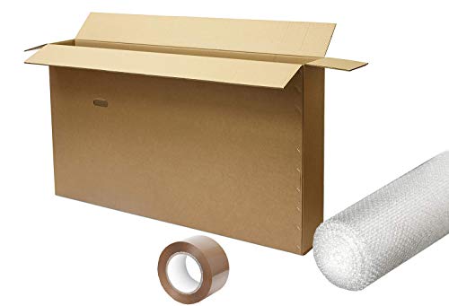 Caja de cartón para bicicleta, embalaje de doble pared para embalar, almacenar y enviar, con asas, incluye envoltorio de burbujas y cinta, 147 x 22 x 90 cm