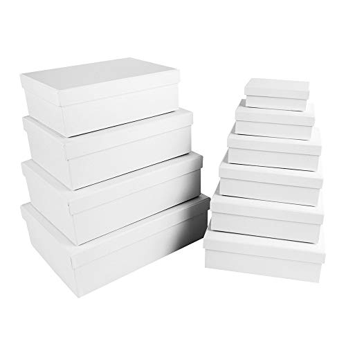 Ideen mit Herz Cajas de regalo con tapa, juego de 10, 10 tamaños diferentes entre sí, grandes y pequeños, de cartón estable, ideal para cumpleaños y bodas, cuadradas de 8,5 a 24 cm