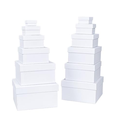 Ideen mit Herz Cajas de regalo con tapa, juego de 12 unidades, 12 tamaños diferentes, grandes a pequeños, de cartón resistente, ideales para cumpleaños y bodas, cuadradas, de 3,5 a 15 cm