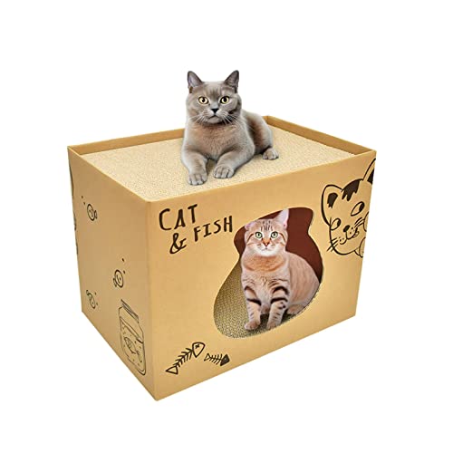 Casa de cartón para gatos – Caja rascadora corrugada de doble capa, rascador de condominio y casa rascador reversible de cartón corrugado para gatos de interior
