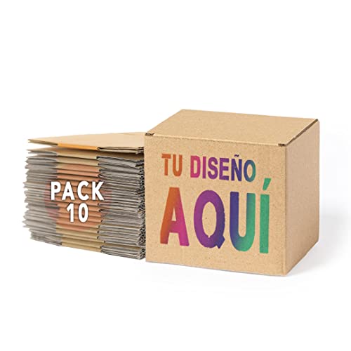 Pack 10 Cajas de Cartón Personalizadas | Logo, Dibujo, Frase que Elijas en el Frontal | Ideal para Tazas y otros Regalos de Empresa, Navidad, Eventos -12x10,6x9cm | Kraft