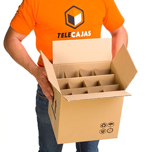 (10x) Caja para botellas de vino CON separadores de cartón rejilla | TELECAJAS (Para 12 Botellas) (PACK DE 10 UNIDADES)
