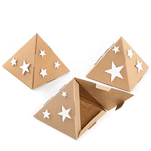 Logbuch-Verlag Pequeñas cajas de cartón con forma de pirámides de papel kraft con estrellas blancas de 8 x 8 cm – Caja de Navidad para pequeños regalos