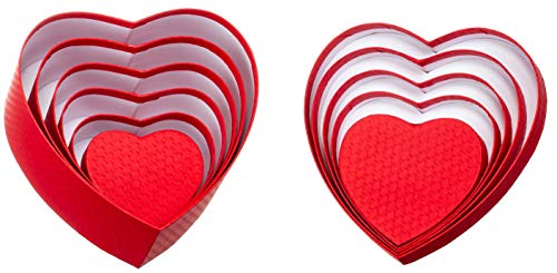 Brandsseller Caja de regalo con forma de corazón, cartón estable, juego de 6 unidades en tamaño descendente, color rojo