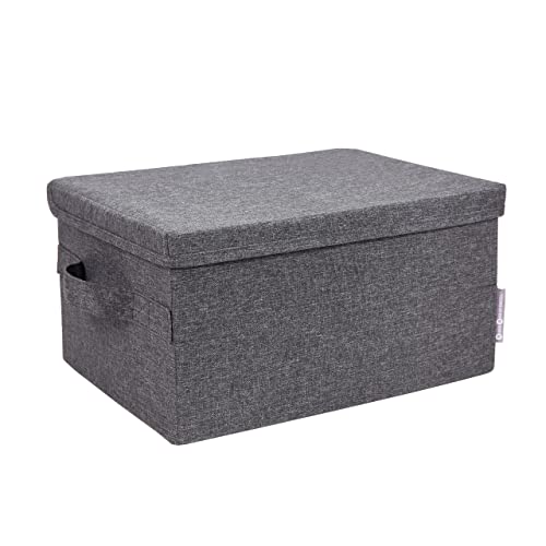 Bigso Box of Sweden Caja de almacenamiento con tapa para ropa, accesorios, juguetes, etc. – Caja plegable con asa – Caja de tela grande de poliéster y cartón, con aspecto de lino – gris