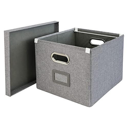 HMF Caja de almacenamiento con tapa para archivadores colgantes DIN A4, apta para Kallax, 33 x 37,5 x 28 cm, color gris