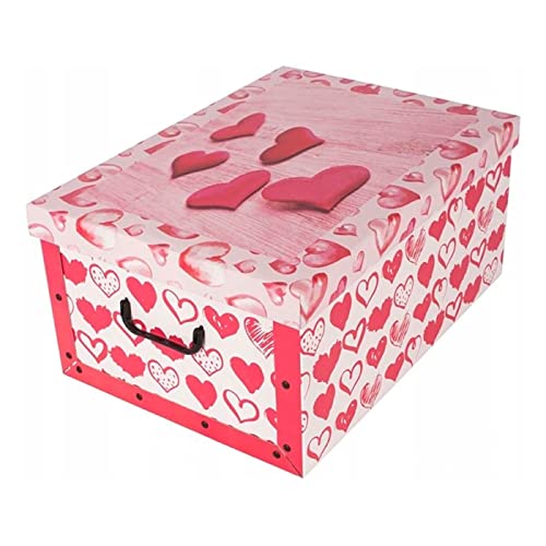 Acan Caja de cartón plegable, caja de almacenaje, corazones rojos, organizador de espacios, plegable, con tapa 51 x 37 x 24 cm