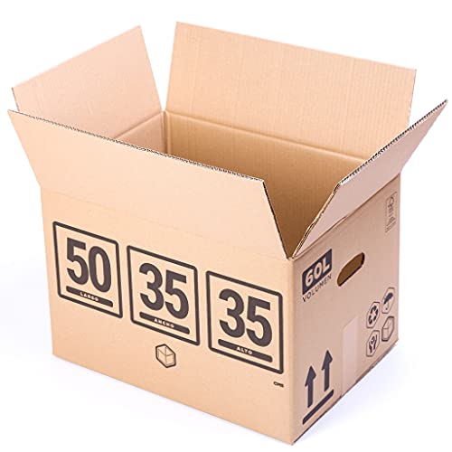TeleCajas | (10x) Cajas de Cartón Reforzado Medianas Mudanza con Asas - 50x35x35 cms | Pack de 10 unidades