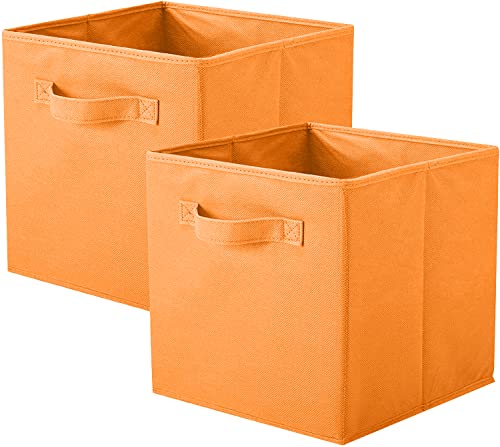 powerking Cubos de almacenaje plegables con asas, cajas de almacenaje de tela para estanterías de armario, cubos de almacenaje duraderos, 11 x 10,5 x 10,5 pulgadas, paquete de 2, naranja