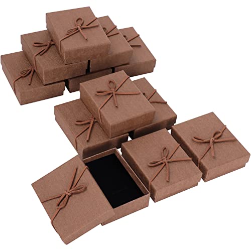 Kurtzy Pack de 12 Cajas de Regalo de Papel Marrón para Joyería con Lazos - 7 x 9 x 2,8 cm - Juego de Cajas de Cartón con Espuma para Pendientes, Collares, Pulseras y Anillos
