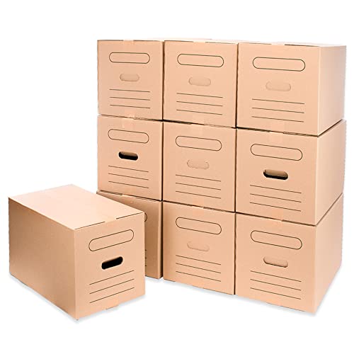 Only Boxes, AMA600, Pack 10 Cajas de cartón Mudanzas Almacenaje Transporte, Caja con Asas para fácil manejo, Dimensiones 50x30x30 cm, Caja Cartón Canal Doble Ultrarresistentes, 100% ecológico