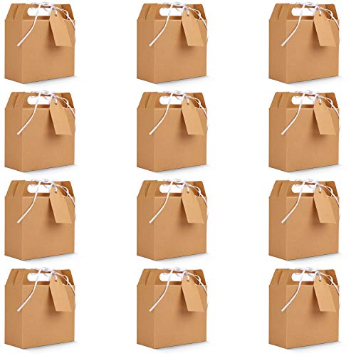 Belle Vous Cajas Kraft Marrón para Fiestas Cajitas para Regalo con Etiquetas (Pack de 20) 16 x 14,7 x 6,5 cm - Cajas para Dulces Lisas para Cumpleaños, Alimentos, Baby Shower y Bodas