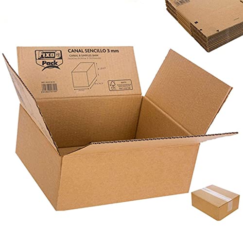 Acan Fixo- Pack de 10 Cajas Multiusos de cartones 30 x 20 x 15 cm, Ideal para mudanza, Empresa Online,Envió Regalo a Familia Amigos etc