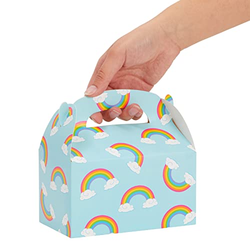 Paquete de 24 cajas para comida de fiesta para niños, diseño arcoíris, con asa, regalos de fiesta temática de cumpleaños, regalos, golosinas, 15,7 x 8,9 x 9,1 cm