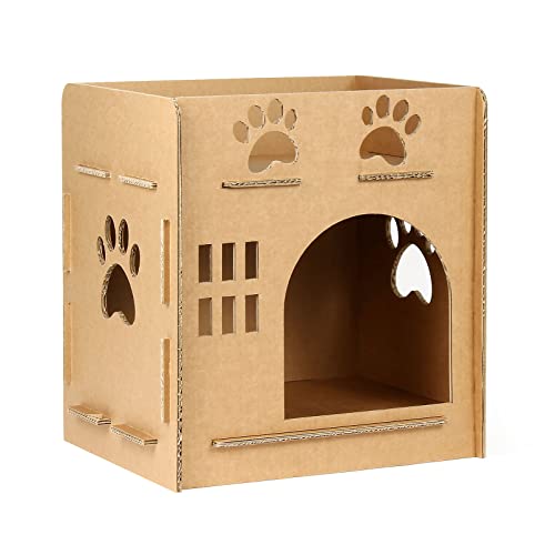 WilTec Cueva Cuadrada de cartón casa para Gatos con Entrada y Ventana cartón Corrugado fácil Montaje