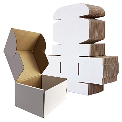 RLAVBL 15.3x10.2x7.6cm(6x4x3in） Cajas de Carton con Tapa para Envios de Paquete, 25 Pack, Cajitas de Papel Kraft para Regalo o Embalaje, Blanco