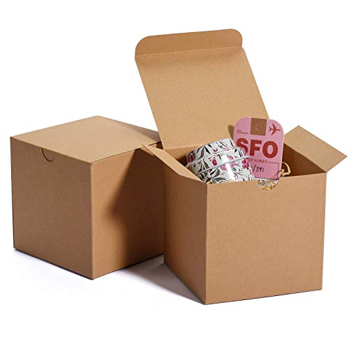 HOUSE DAY Cajas de regalo 10x10x10cm Cajas de regalo de papel Kraft con tapas para regalos Crafting Cupcake Cajas de cartón (50) (Natural)