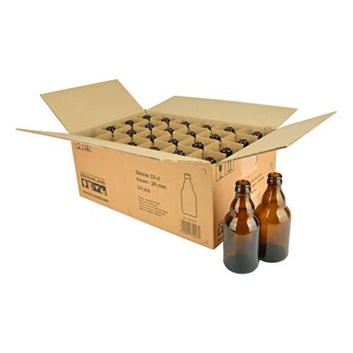 Juego de botellas de cerveza Steinie, 24 botellas de 330 ml, botellas de cristal marrón, resistentes, 24 unidades, botellas de cerveza rellenables