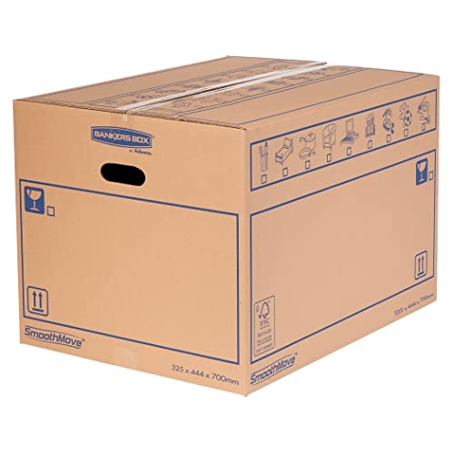 10 bankers Box SmoothMove - Cajas de cartón de doble pared (100 L, con asas, dimensiones internas de 32,5 x 44 x 70 cm, 10 unidades)