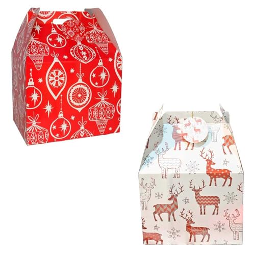 Tradineur - Pack de 2 cajas de cartón para Lote de Navidad, Cesta Plegable con asa, Guardar Regalos, Botellas Vino, Resistente, 40 x 32 x 30 cm, diseño Aleatorio