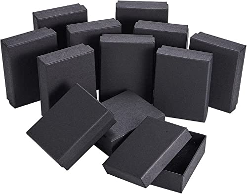 LATERN 12 Piezas Joyeros de Cartón Negro, 9 x 7 x 3cm Caja de Regalo Pequeña Caja de Presentación de Embalaje con Inserciones de Espuma para Pendientes Collares Pulseras Anillos Regalo Embalaje