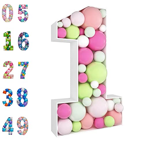 Soporte de números de cartón de 3 pies, marco de globo con mosaico número 1, kit precortado para decoración de cumpleaños, aniversario