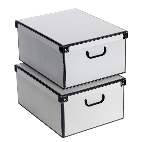 Kanguru SET 2 Cajas de almacenamiento ropa, cajas ordenadoras decorativas en carton, 39x50x24cm, armario baul almacenaje de bolsas para guardar ropa. Caja almacenaje con tapa, BLANCO 2