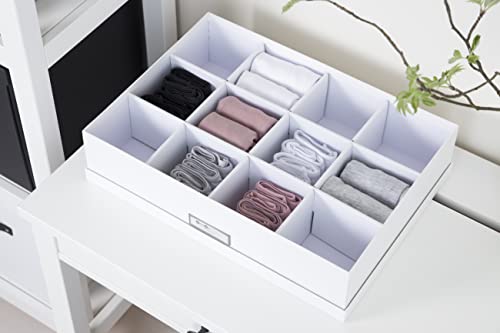 Bigso Box of Sweden Organizador de accesorios de tablero de fibras y papel – Caja de almacenamiento con tapa para diversos artículos – Caja con compartimentos (12 en total) – blanco