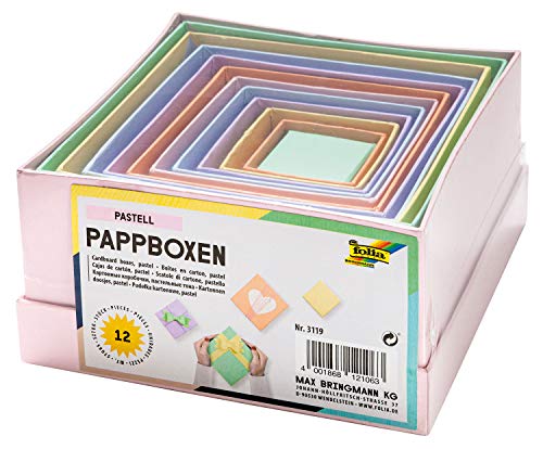Folia 3119 - Cajas de cartón en diseño Rectangular, Colores Pastel, 12 Unidades, en Diferentes tamaños, Bonito Paquete de Regalo para Decorar y diseñar Individualmente, Ideal para Cualquier ocasión