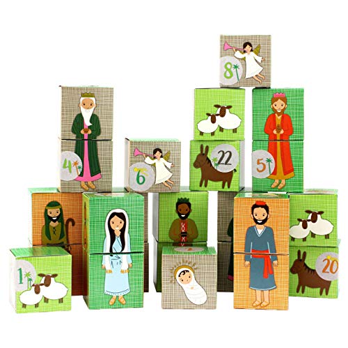 Papierdrachen calendario de adviento DIY para rellenar - set de cajas - motivo de la Natividad - 24 cajas de colores de cartón para colocar y rellenar - 24 cajas - Navidad.