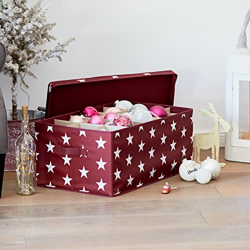 LOVE IT STORE IT Caja de almacenamiento para bolas de Navidad - Embalaje para bolas de Navidad - 30 compartimentos - Rojo con estrellas - 58 x 36 x 25 cm