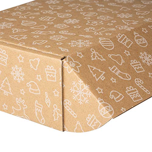packer PRO Pack 25 Cajas Carton Envios Kraft Automontables para Ecommerce y postal, Navidad Pequeña 25x18x8cm