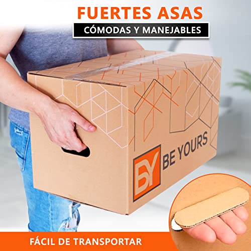 BY BE YOURS Pack 20 Cajas Carton Mudanza Grandes con Asas 50x30x30 cm - Cajas de Cartón para Mudanzas, Almacenaje y Embalaje Resistentes - 100% Recicladas - Fabricadas en España