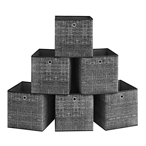 SONGMICS Cajas de Almacenamiento, Juego de 6 Cajas de Tela No Tejida con Asa, 33 x 33 x 33 cm, Unidad de Almacenamiento, para Estantes, Plegable, Almacenamiento de Ropa, Negro RFB033B01