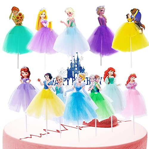 13Pcs Princesa Decoracion Tarta Sirena Pastel Toppers,Cupcake Toppers TemÃ¡tica Princesa En Forma de Pastel Toppers,Princess Happy Birthday Cake Toppers