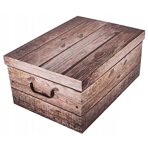 Acan Caja de cartón plegable, caja de almacenaje, diseño madera oscura, organizador de espacios, plegable, con tapa 51 x 37 x 24 cm