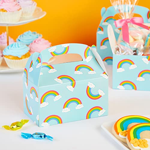 Paquete de 24 cajas para comida de fiesta para niños, diseño arcoíris, con asa, regalos de fiesta temática de cumpleaños, regalos, golosinas, 15,7 x 8,9 x 9,1 cm