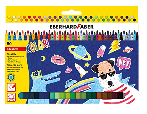 Eberhard Faber 551150 - Rotuladores Colori en 50 colores intensos, grosor de mina 1 mm, lavable, en caja de cartón, para dibujar, pintar, colorear, hacer manualidades y escribir